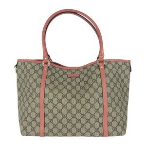 Gucci Pink Gray Gold Hardware GG Supreme Canvas Leather Tote Bag